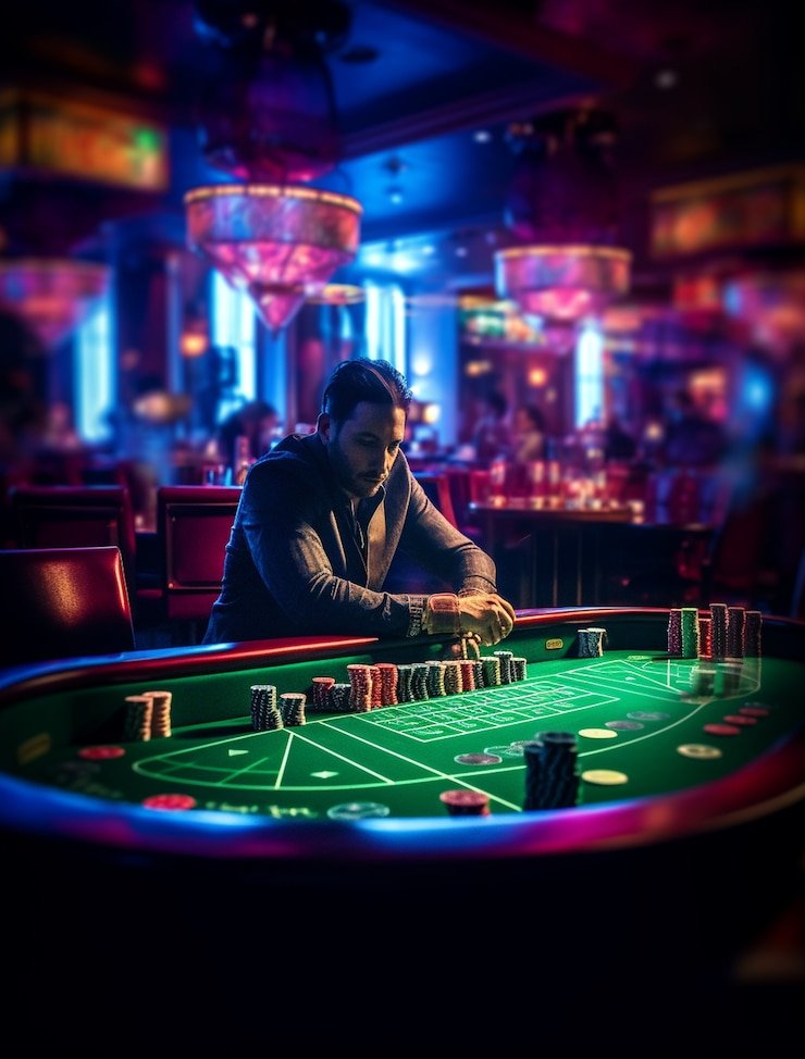 Antarmuka permainan blackjack dengan kartu dealer dan opsi taruhan pemain
